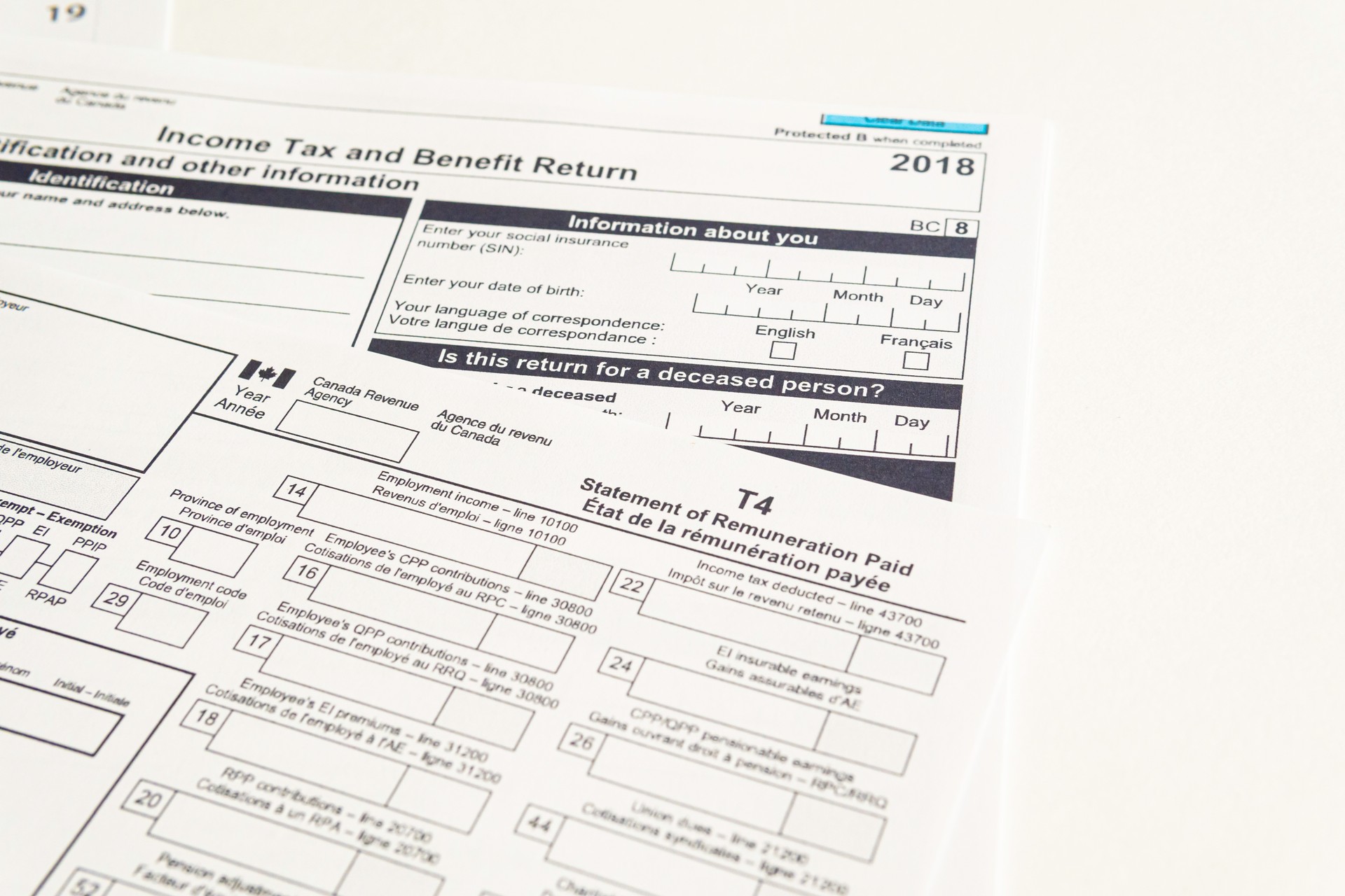 Canadian T1 and T4 tax forms